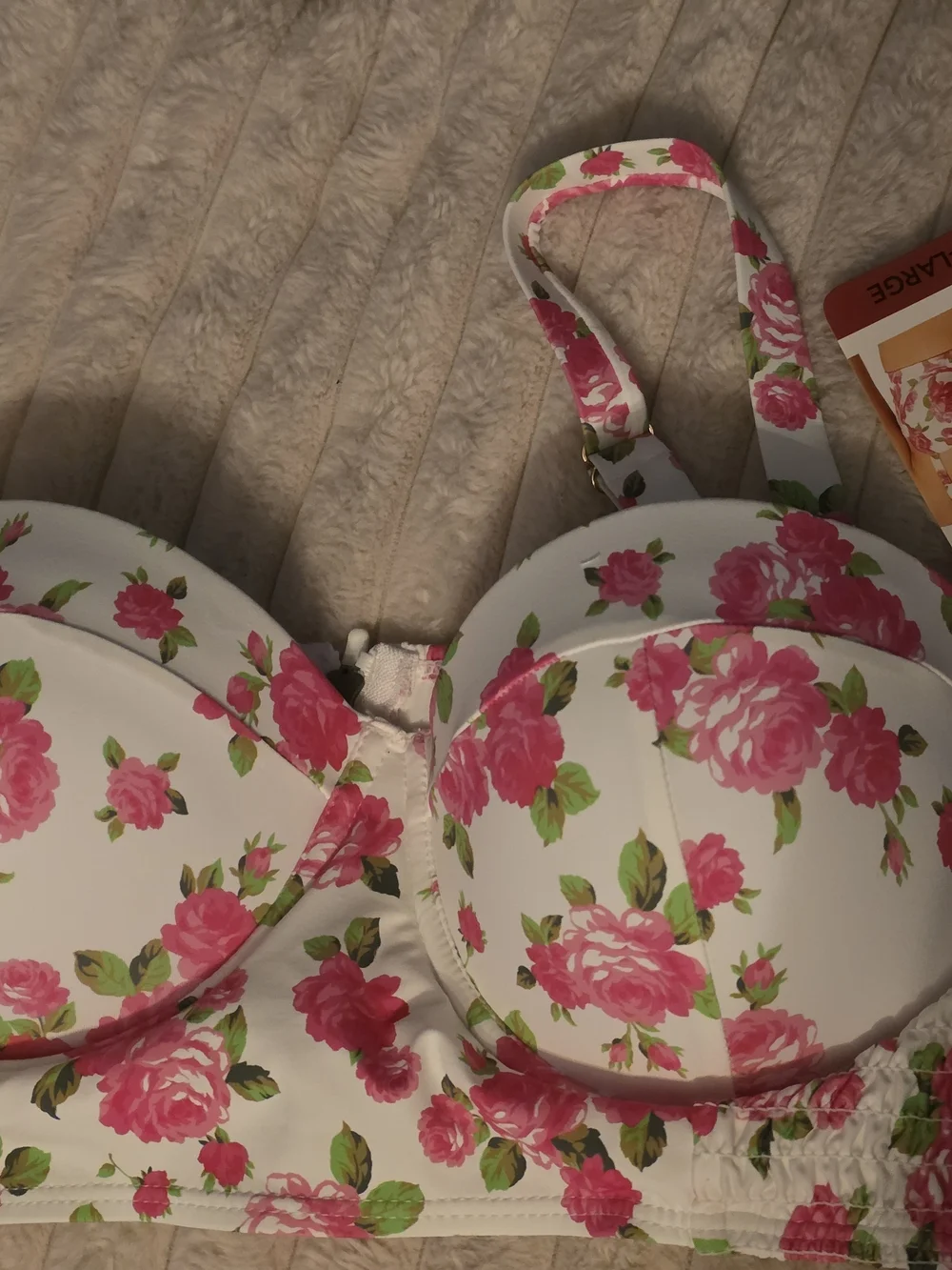 Betsey Johnson White Bikini Set with Pink Rose Print